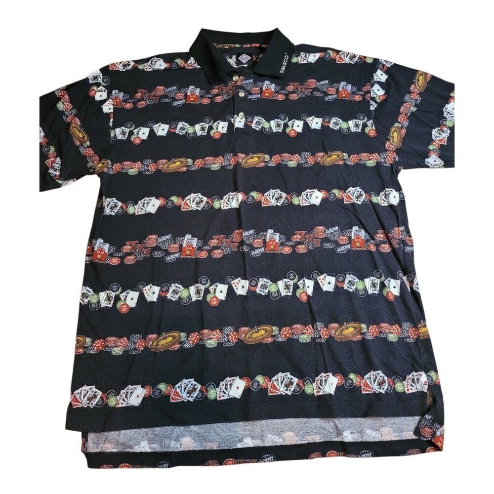 Men's Tobasco Poker Chip Casino Card Gambling Black Polo XL